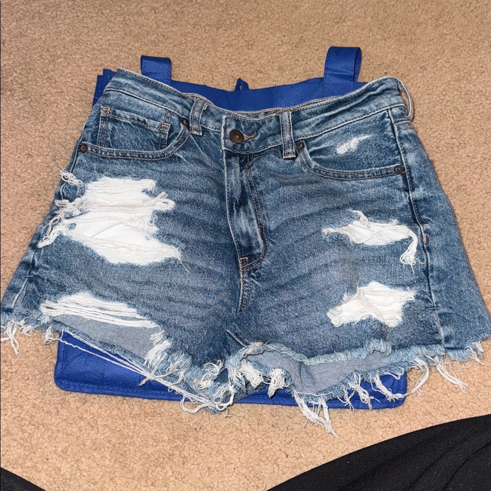 American Eagle Stretch Ripped Denim Crossover Shorts